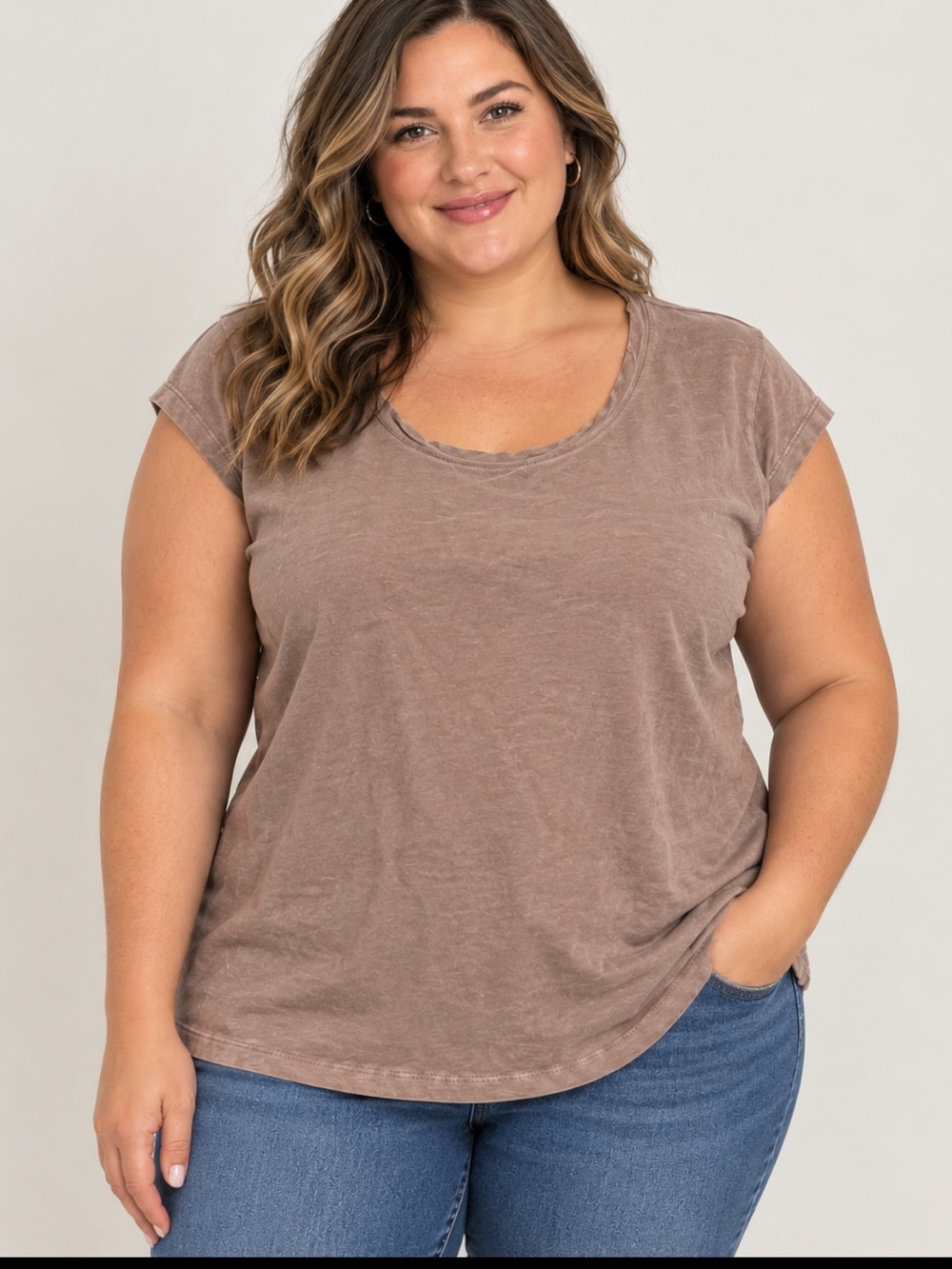 Women’s massimo Classic twisted Crewneck Tee cap sleeves Brown 16/18